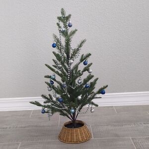 25" North pole Festive Green Holiday Tree - Including Blue and Silver Ornaments